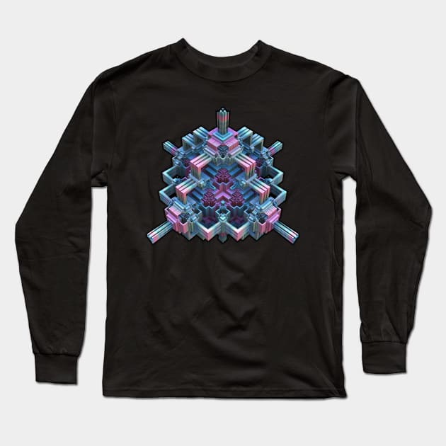 Geometric Three-Dimensional Fractal Rendering (Mandelbulb 3D) Long Sleeve T-Shirt by lyle58